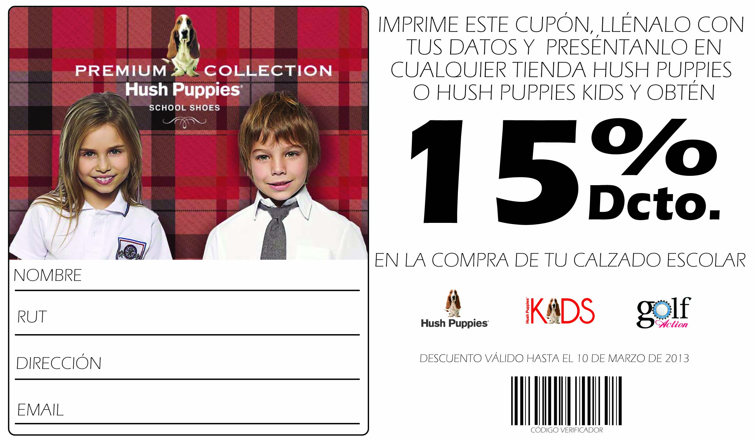 15% de descuento en Hush Puppies o Hush Puppies Kids